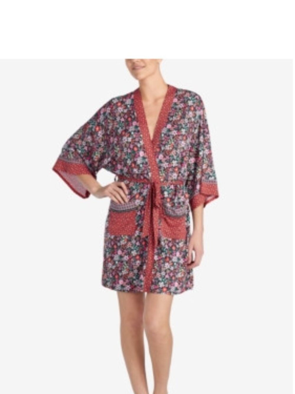 Layla Womens Sleepwear Mixed Print Short Wrap Robe